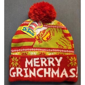 NEW Dr. Suess- The Grinch- Merry Grinchmas Adult Size Beanie Hat Stole Christmas